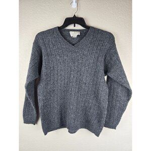 Vintage 90s Express Tricot Gray Ribbed V-Neck 100% Wool Sweater M